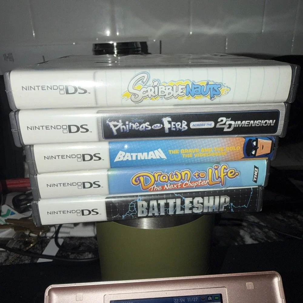 Nintendo‎ DS Lite Console - Coral Pink (USGSPB) Good Condition W/ 5 Games READ